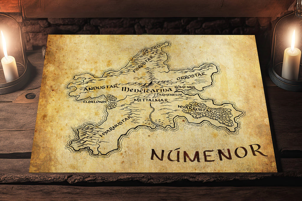 Númenor Middle Earth Map Art Print Lord of the Rings Silmarillion Wall Art Tolkien Gifts Fantasy Home Decor