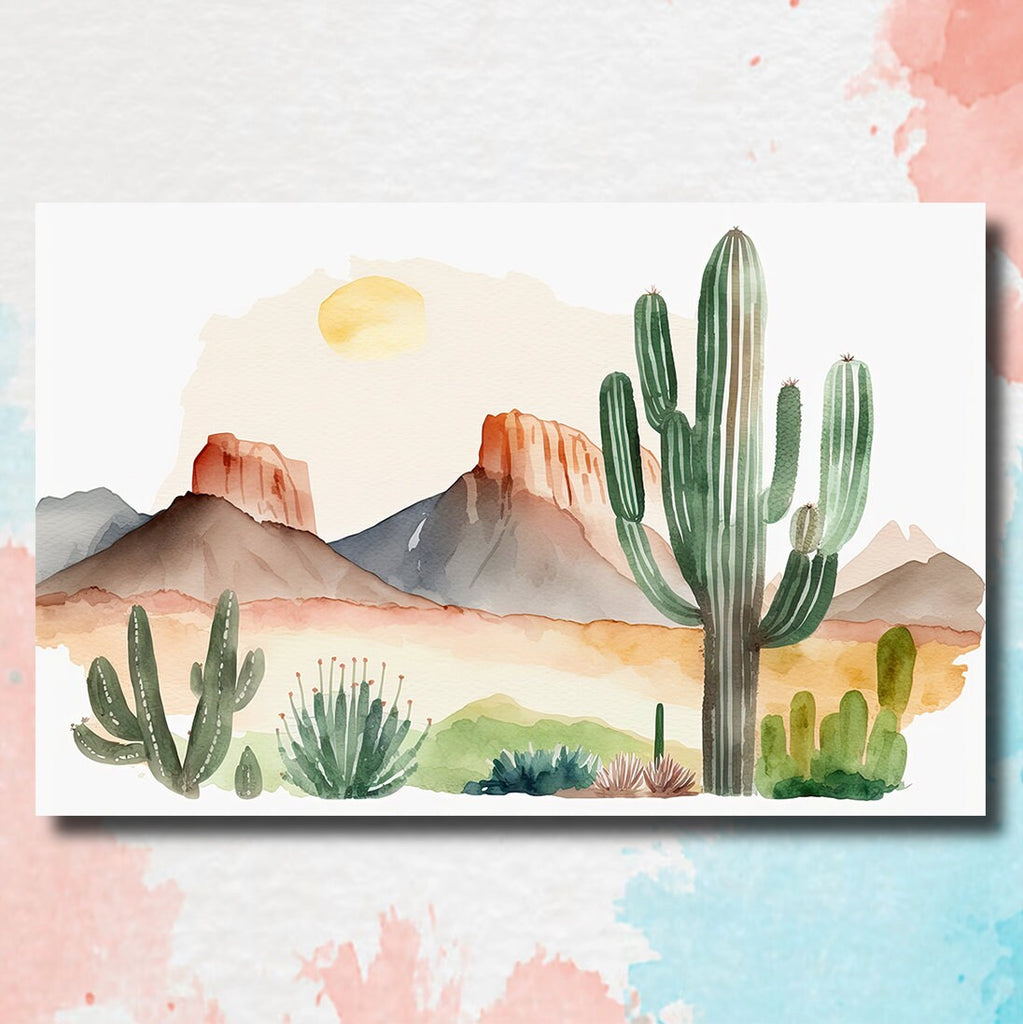 Minimalist Sonoran Desert Cactus Wall Art Southwest Nature Inspired Watercolor Print Western Boho Decor Southwestern Landscape Painting Gift