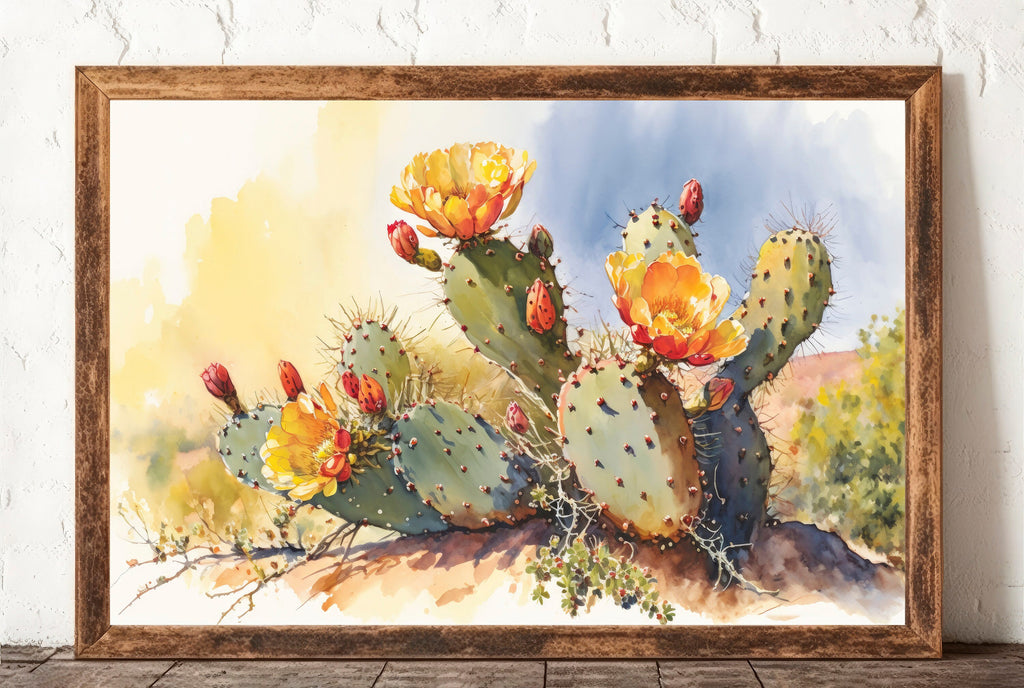 Flower Prickly Pear Cactus Print Watercolor Painting Botanical Desert Wall Art Nature Inspired Sonoran Art Southwest Gift Western Decor