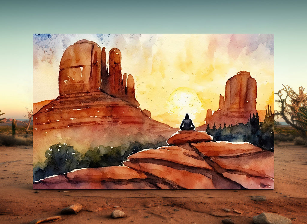 Watercolor Sedona Arizona Sunset Meditation Art Print Southwest Wall Art Landscape Gift Desert Home Western Decor