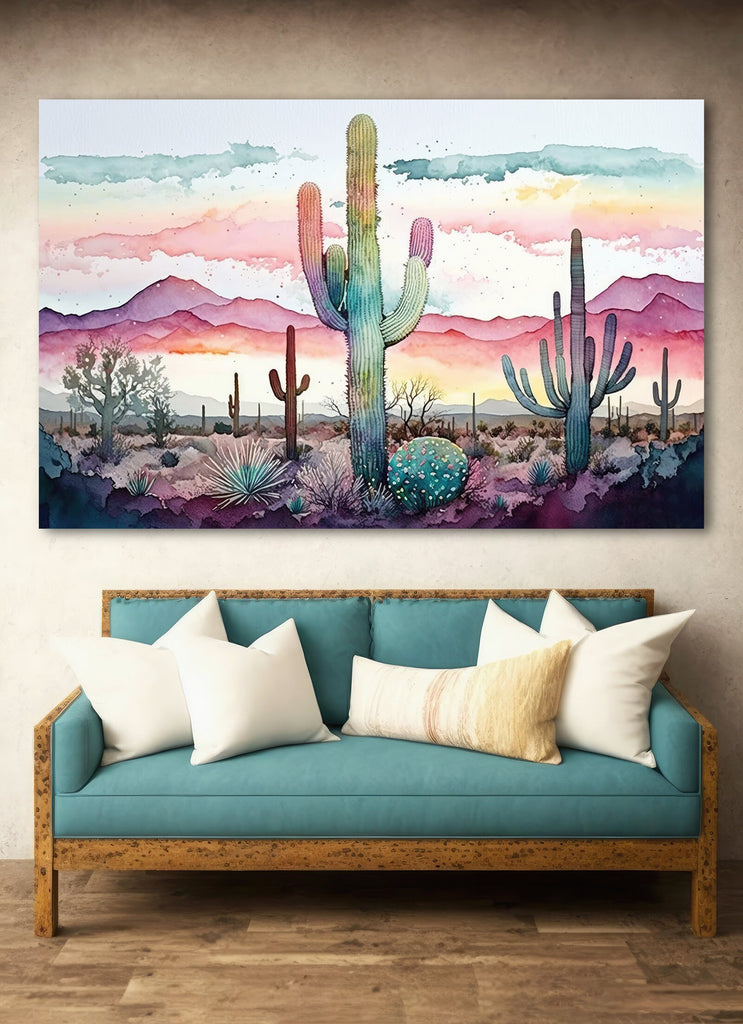 Sonoran Desert Rainy Sunset Cactus Wall Art Print Southwest Nature Inspired Watercolor Western Decor Southwestern Landscape Painting