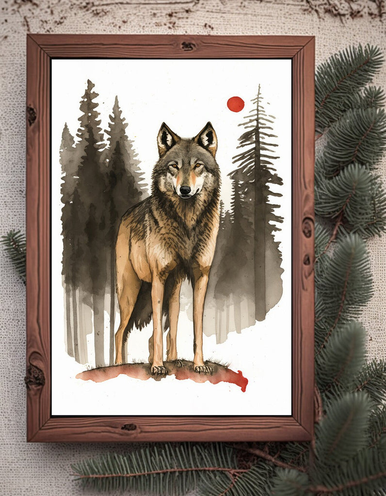 Wolf Watercolor Print Forest Wall Art Nature Wildlife Gift Wild Woodland Animals Painting Home Decor
