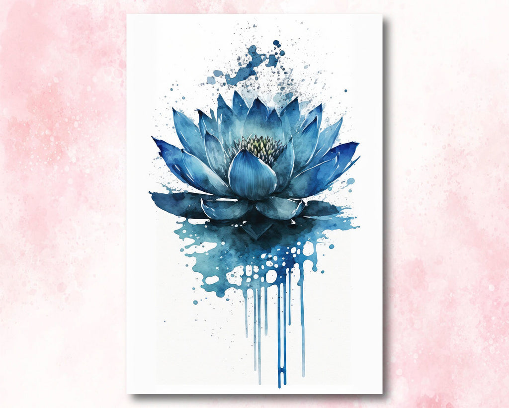 Blue Egyptian Lotus Flower Wall Art Water Lily Painting Print Nature Inspired Floral Watercolor Gift Relaxing Botanical Zen Decor
