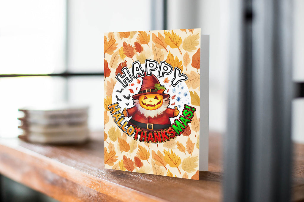 Happy HalloThanksMas Cards, Halloween Christmas Thanksgiving Fall Holiday Season Greeting Card - 5x7 inches in Packs of 1, 10, 30, and 50pcs