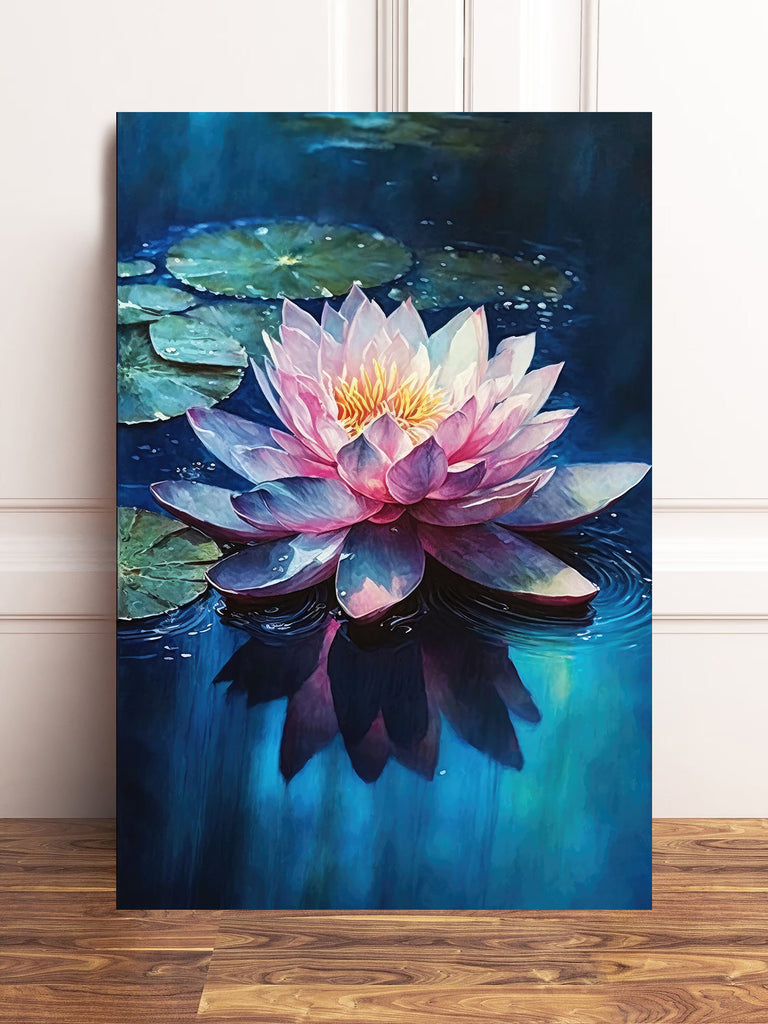 Pink Indian Lotus Flower Zen Buddhism Wall Art Water Lily Painting Print Nature Inspired Floral Watercolor Gift Relaxing Botanical Decor