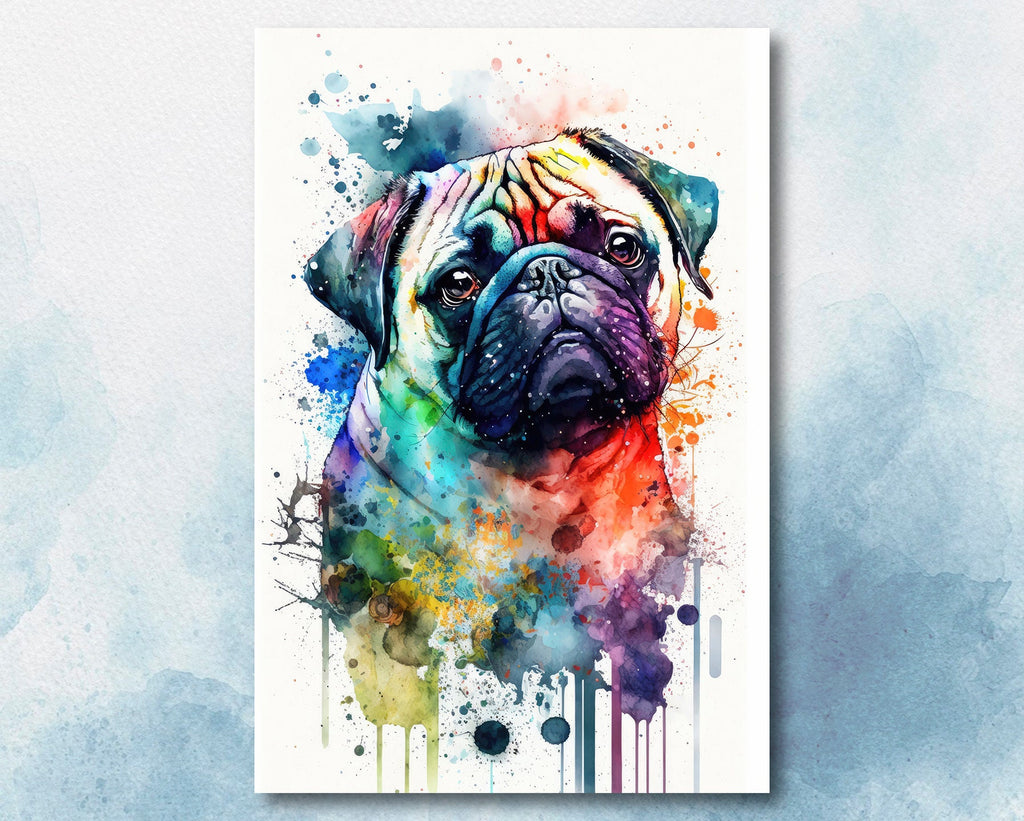 Pug Dog Watercolor Portrait Painting Wall Art Print Cute Pet Keepsake Gift Dog Lover Adorable Canine Home Decor for Puppy Dog Lovers!