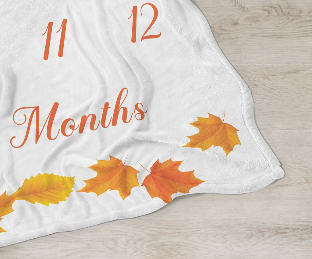 Custom Fall Leaves Baby Name Milestone Blanket, Personalized Autumn Baby Blanket, October Infant Nursery, Expecting Mom Baby Shower Gift