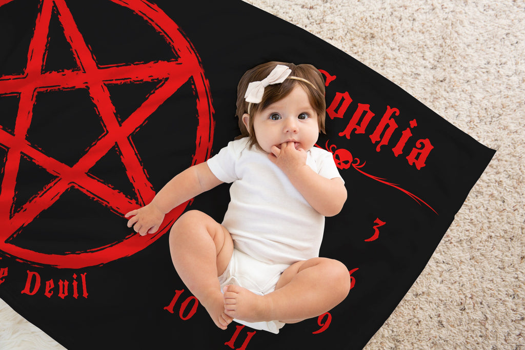 Custom Halloween Baby Name Milestone Blanket, Personalized Witchy Baby Blanket, Dark Spooky Infant Nursery, Expecting Mom Baby Shower Gift