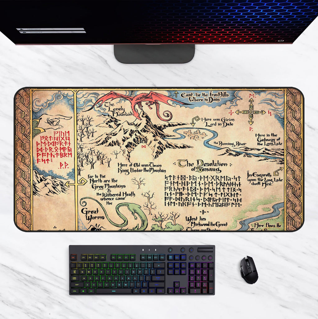 Hobbit Map Lord of the Rings Desk Mat, Middle Earth LOTR Mouse Pad, Tolkien Gifts Fantasy Home Office Decor