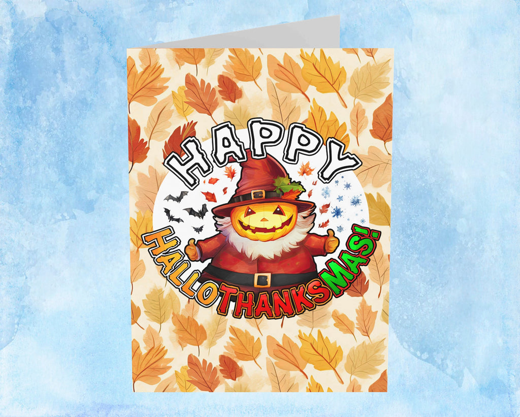 Happy HalloThanksMas Cards, Halloween Christmas Thanksgiving Fall Holiday Season Greeting Card - 5x7 inches in Packs of 1, 10, 30, and 50pcs