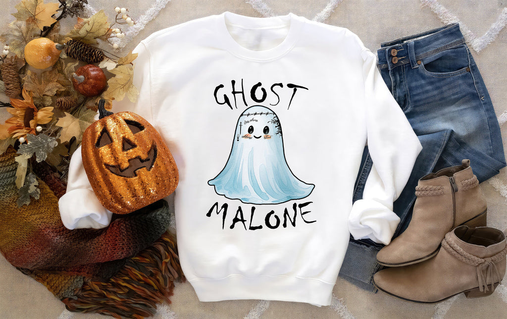 Ghost Malone Kawaii Halloween Clothes Sweatshirt Sweater Shirt Costume Cute Ghost Graphic Tee Cool Matching Gift
