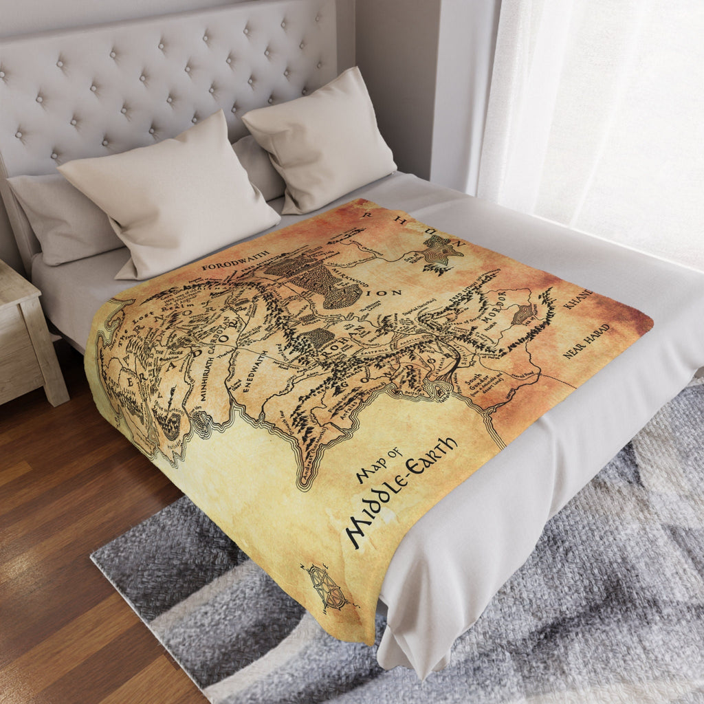 Lord of the Rings Middle Earth Map Fleece Minky Blanket, LOTR Pillow, Silmarillion Tolkien Gift Fantasy Home Decor