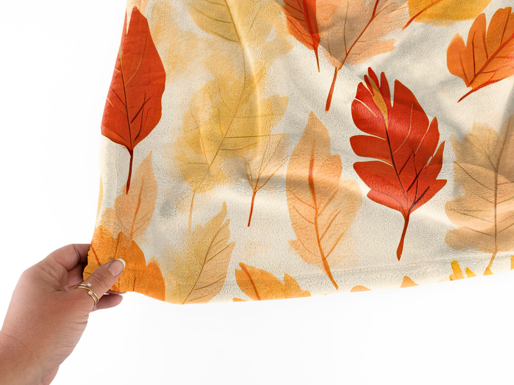 Watercolor Fall Leaves Fleece Minky Blanket, Autumn Throw Pillow, Seasonal Gift Home Cottagecore Decor