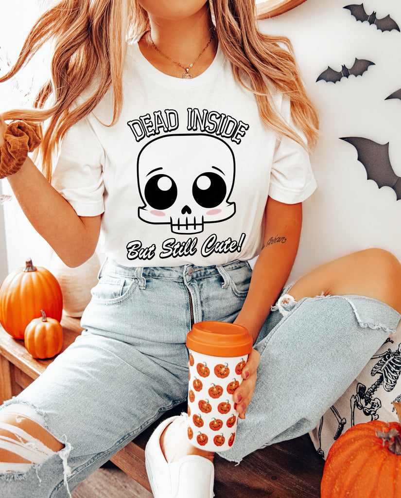 Cute Skull Dead Inside Halloween Shirt, Crewneck Sweatshirt Sweater Costume, Spooky Kawaii T-shirt, Funny Graphic Tee