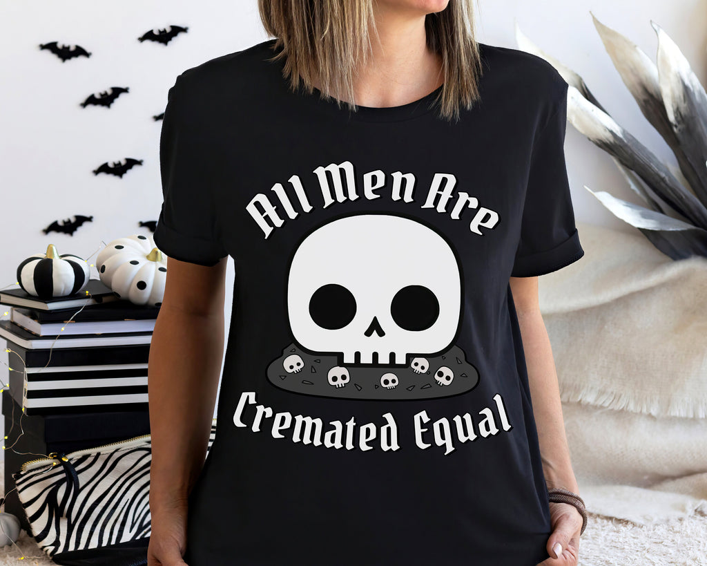 Cremated Equal Halloween Shirt, Funny Crewneck Sweatshirt Sweater Costume, Spooky Goth Kawaii Dark Humor Graphic Tee