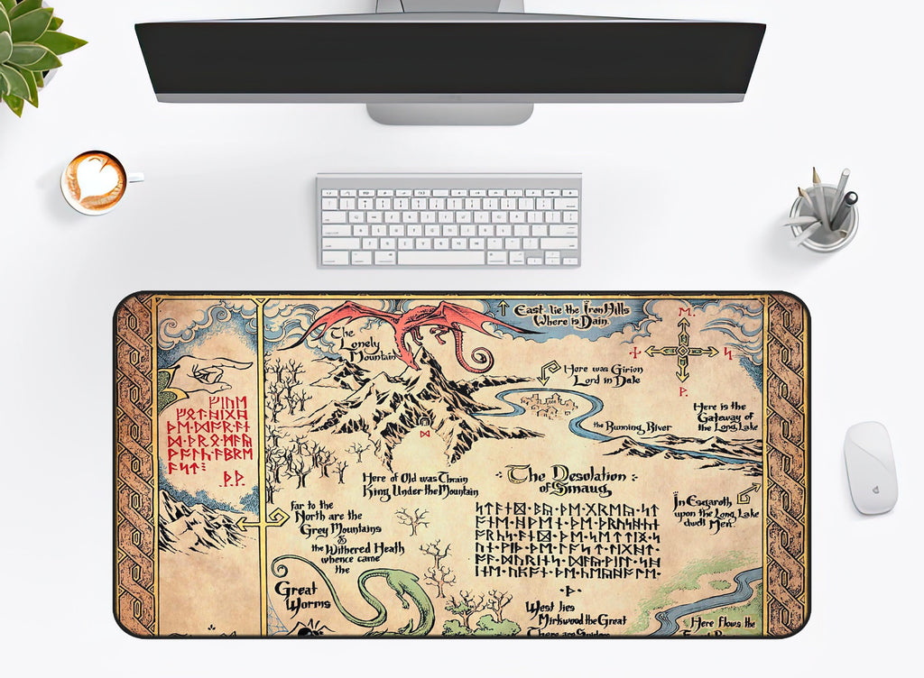 Hobbit Map Lord of the Rings Desk Mat, Middle Earth LOTR Mouse Pad, Tolkien Gifts Fantasy Home Office Decor
