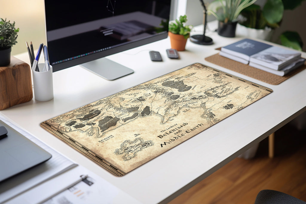 Beleriand Middle Earth Map Desk Mat Mouse Pad, Lord of the Rings LOTR Tolkien Gifts, Silmarillion Fantasy Home Office Decor