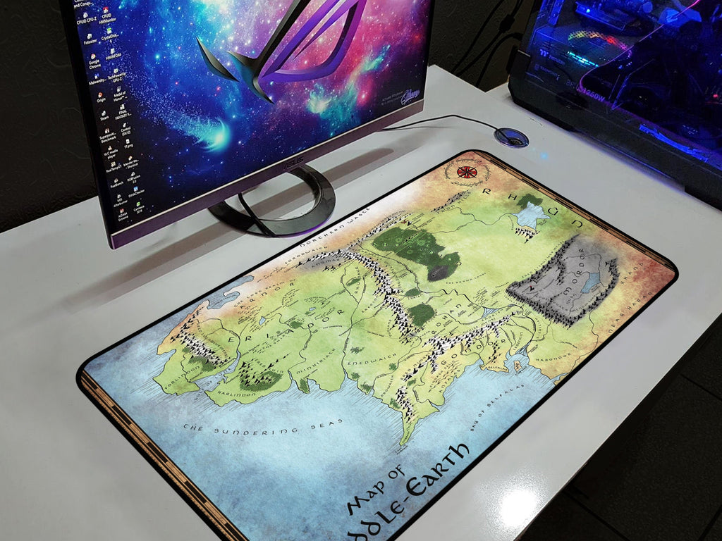Lord of the Rings Middle Earth Map Desk Mat, LOTR Mouse Pad, Tolkien Gifts, Fantasy Home Office Decor