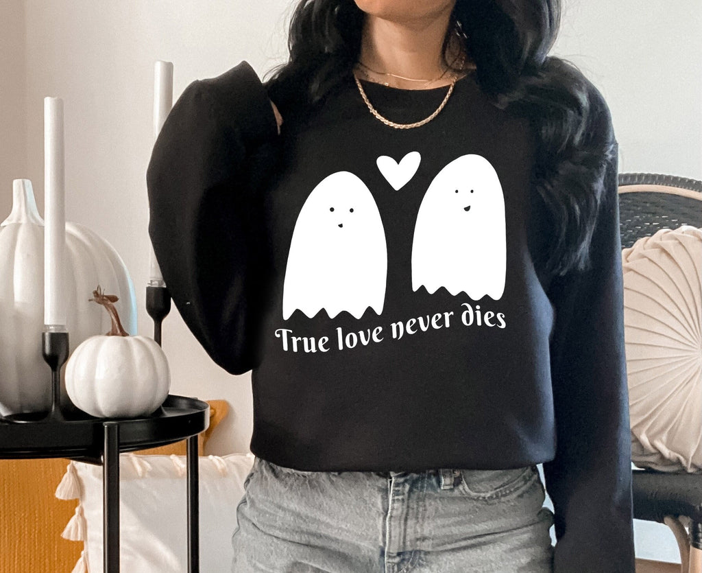 Romantic Ghosts Halloween Shirt, Crewneck Sweatshirt Sweater Costume, True Love Never Dies Graphic Tee