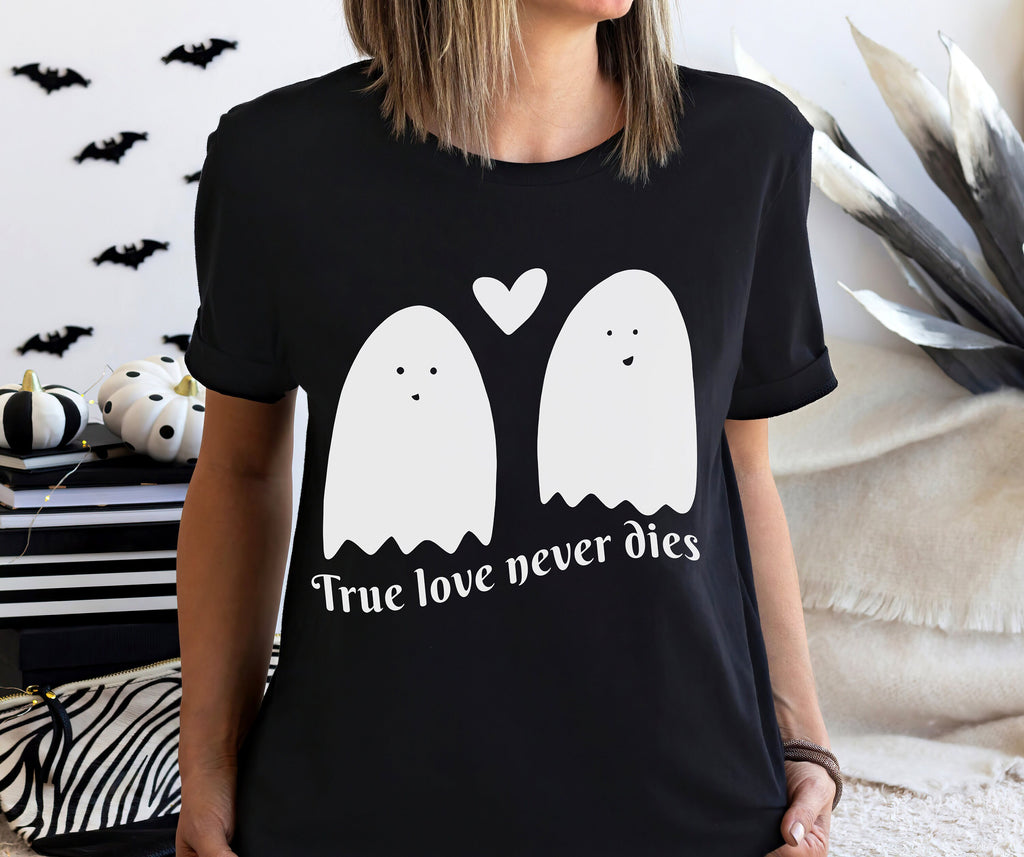 Romantic Ghosts Halloween Shirt, Crewneck Sweatshirt Sweater Costume, True Love Never Dies Graphic Tee
