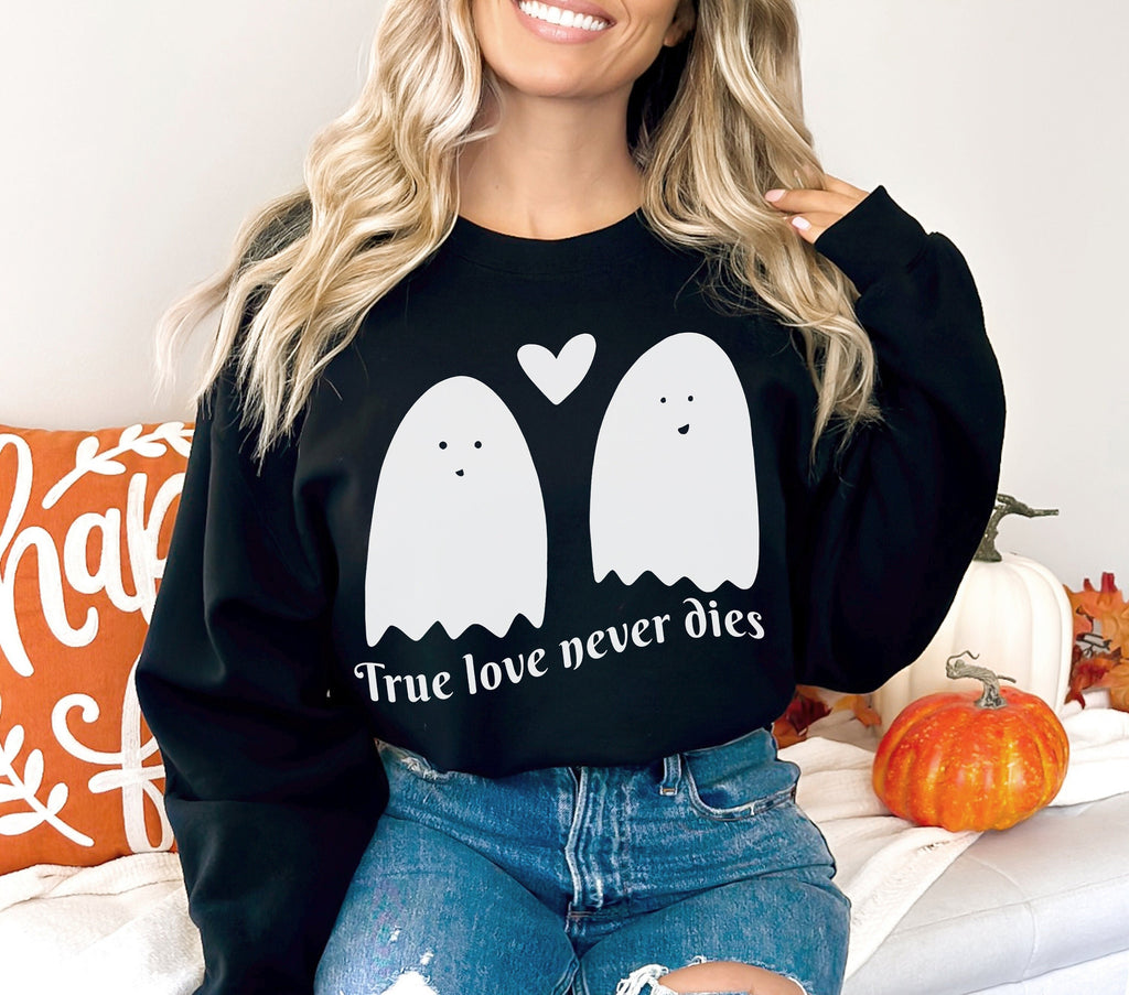 Romantic Ghosts Halloween Sweatshirt, Crewneck Sweater Shirt Costume, True Love Never Dies Graphic Tee
