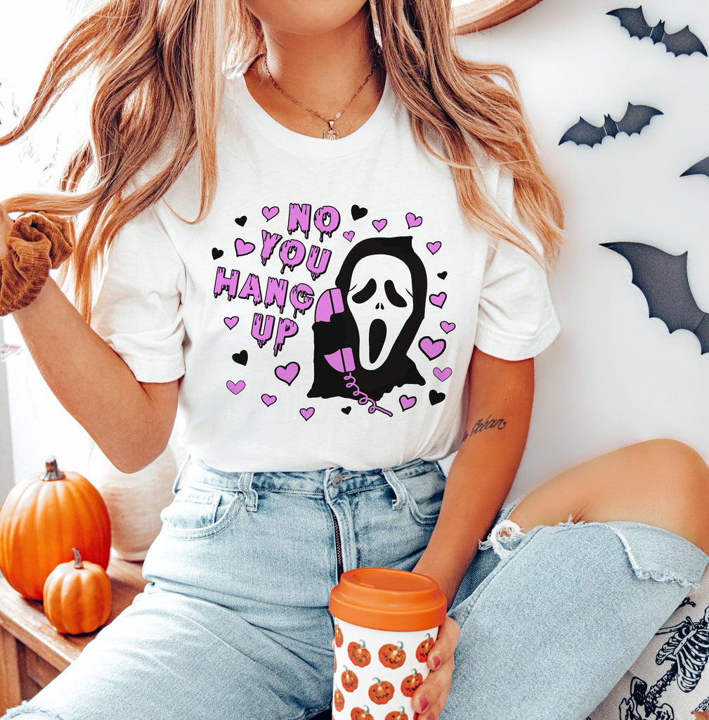 Scream Ghostface No You Hang Up Halloween Shirt, Crewneck Sweatshirt Sweater Costume, Horror Movie Graphic Tee