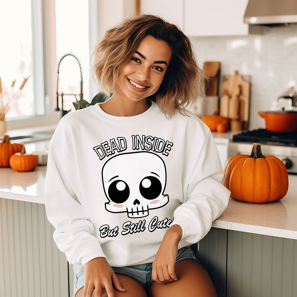 Cute Skull Dead Inside Halloween Shirt, Crewneck Sweatshirt Sweater Costume, Spooky Kawaii T-shirt, Funny Graphic Tee