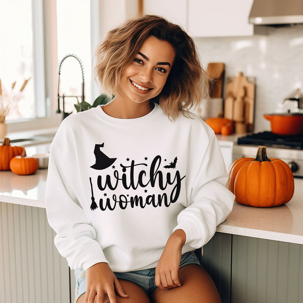 Witchy Halloween Shirt, Crewneck Sweatshirt Witch Sweater Costume, Spooky Cute T-shirt Graphic Tee