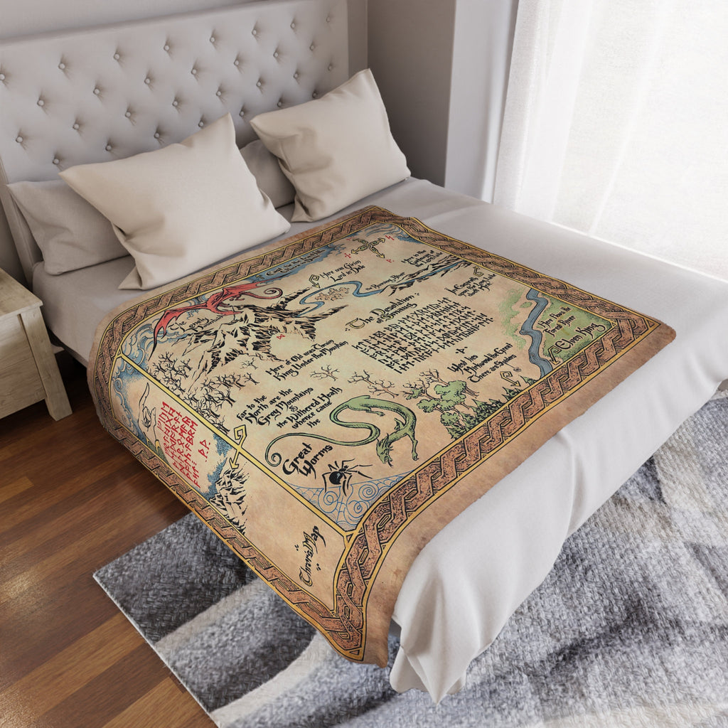 Thorin's Map Hobbit Blanket, Lord of the Rings Middle Earth LOTR Pillow, Tolkien Gift Fantasy Home Decor