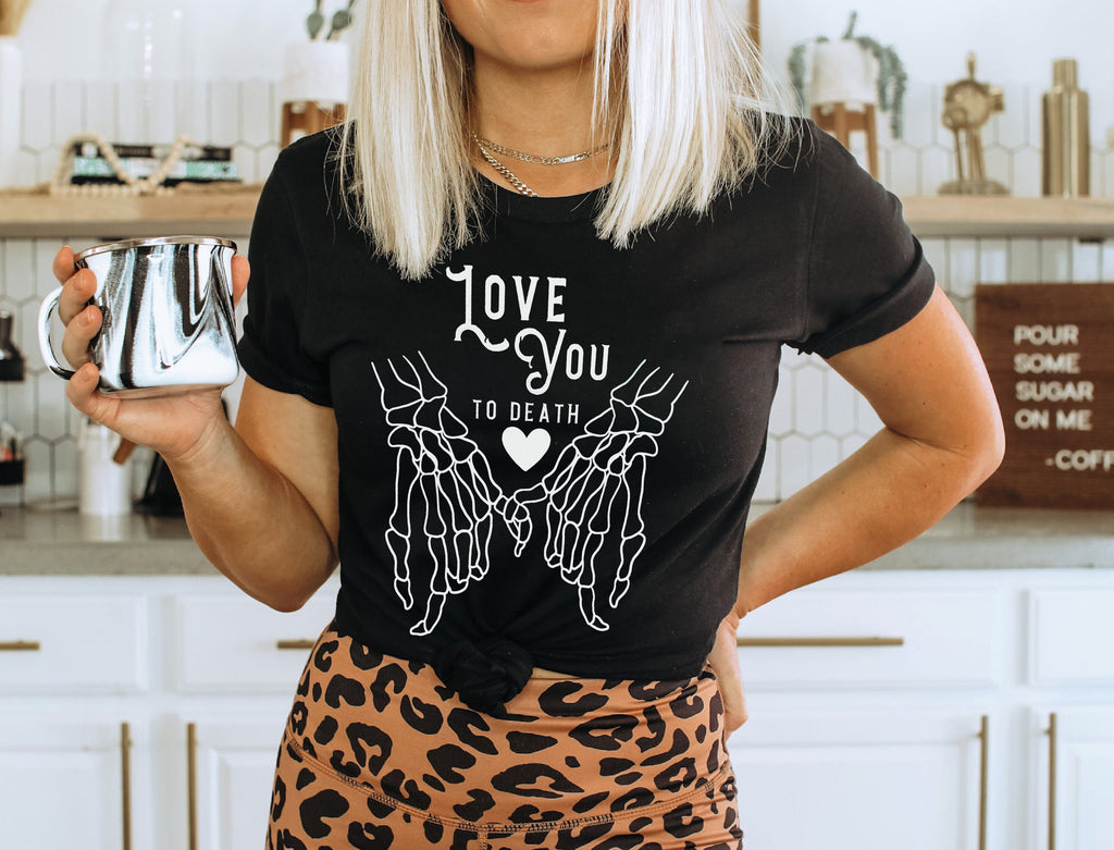 Romantic Skeleton Shirt, Crewneck Sweatshirt Sweater Halloween Gothic Valentines Day, Love You to Death Romance Graphic Tee