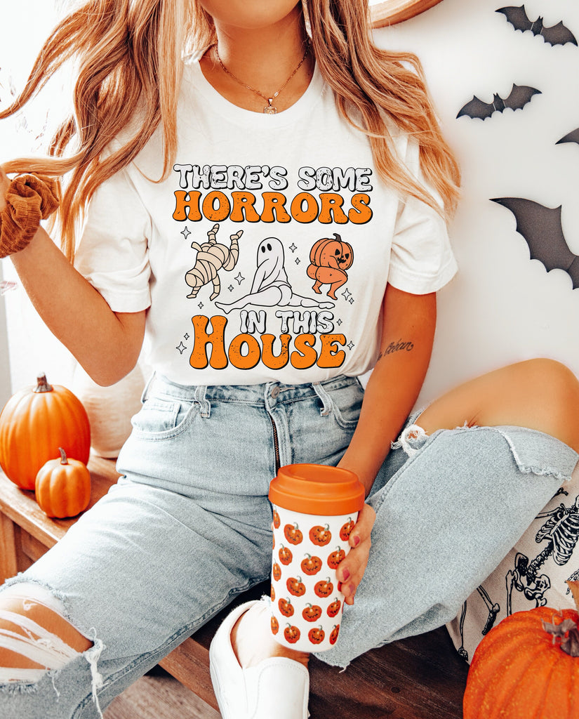 There's Some Horrors In This House Halloween Shirt, Crewneck Sweatshirt Sweater Costume T-shirt, Funny Graphic Tee