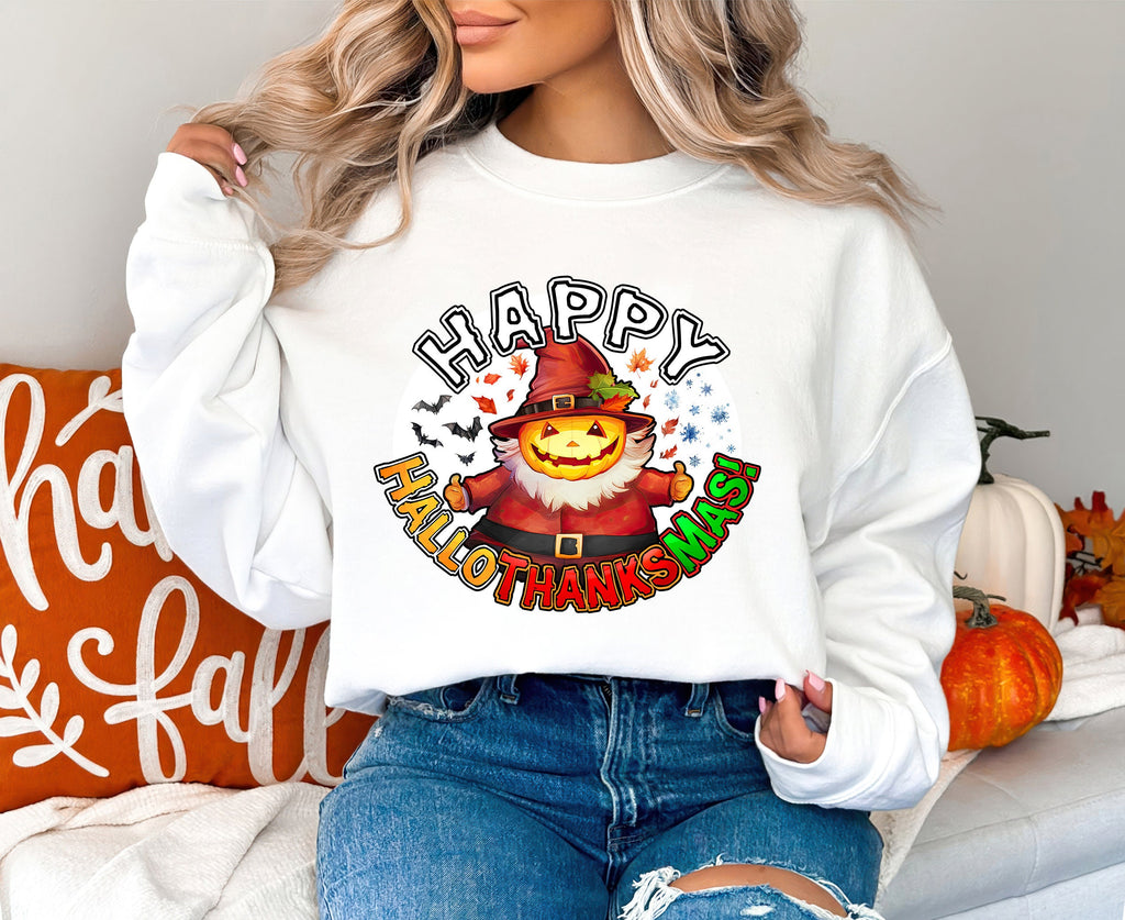 Happy Hallothanksmas Shirt & Sweatshirt, Halloween Shirt, Thanksgiving Shirt, Christmas Shirt, Fall Shirt, Autumn Holiday Season Shirt