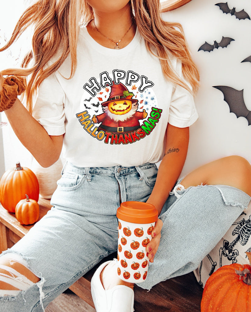 Happy Hallothanksmas Shirt & Sweatshirt, Halloween Shirt, Thanksgiving Shirt, Christmas Shirt, Fall Shirt, Autumn Holiday Season Shirt