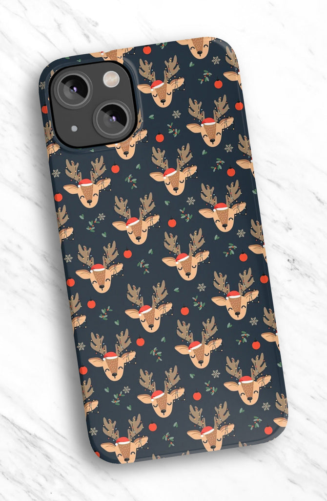 Christmas Kawaii Reindeer iPhone Case 14 13 12 11 Pro XR, Winter Holiday Season Protective Cover Case