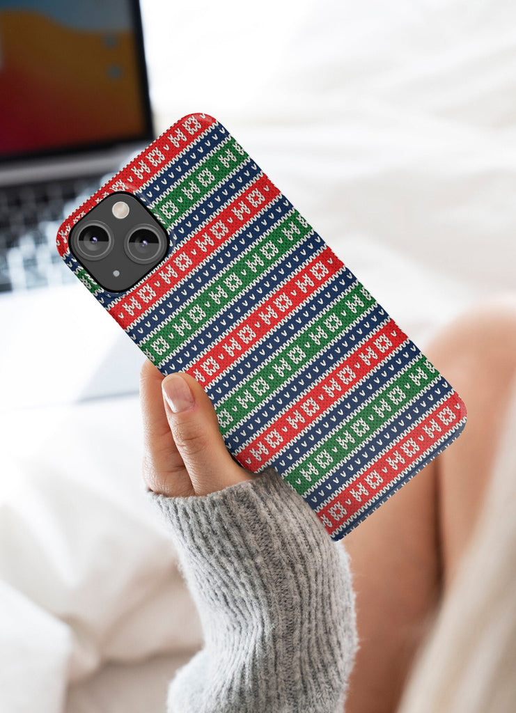Christmas Knit Sweater Ho ho ho iPhone Case 14 13 12 11 Pro XR, Holiday Knitted Ugly Sweatshirt Protective Cover Case