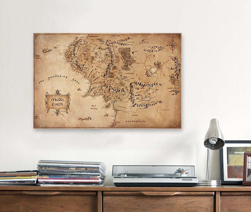 Middle Earth Map Illustration Print Lord of the Rings Silmarillion Wall Art Tolkien Gift Fantasy Home Decor