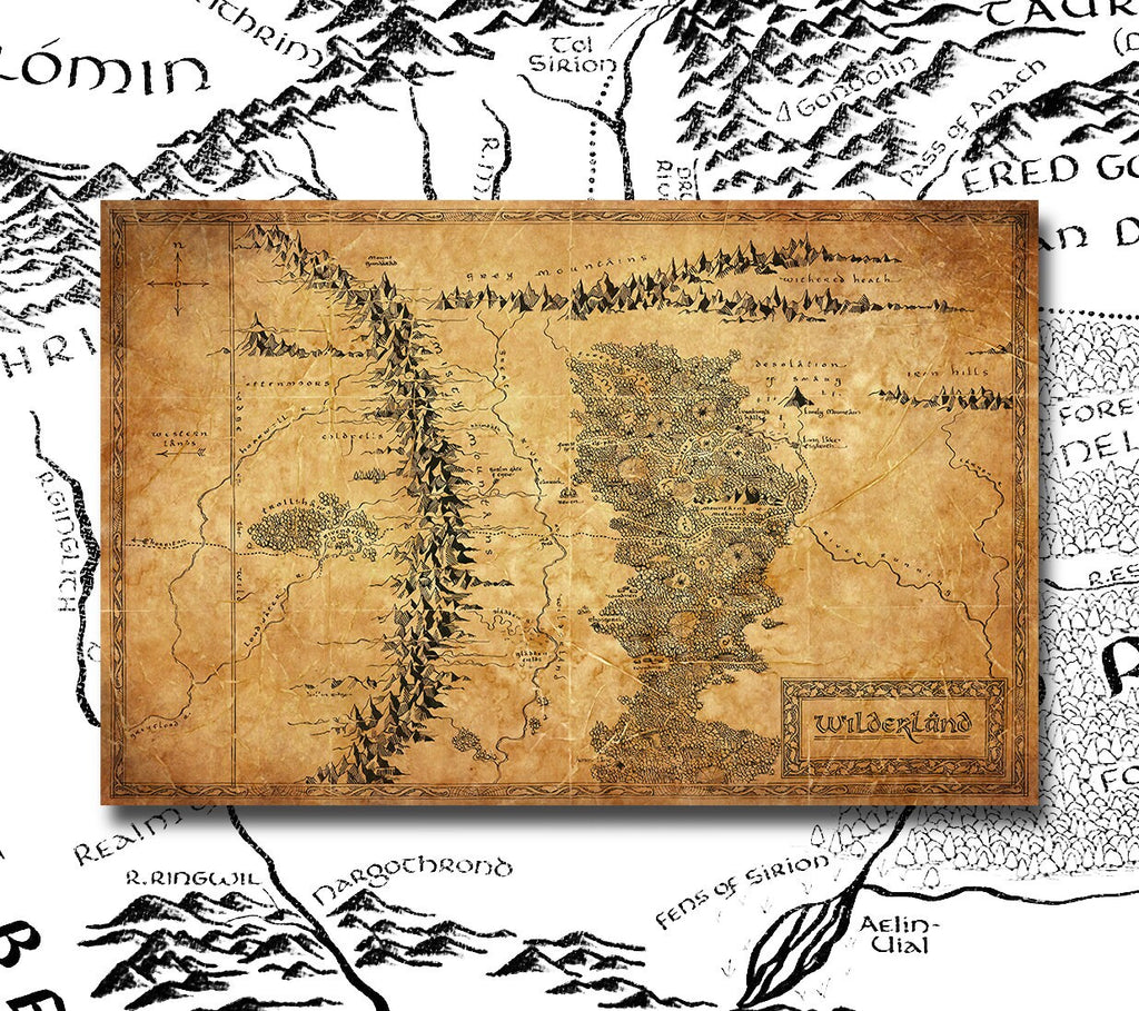 Middle Earth Wilderlands Mirkwood Map Illustration Print Lord of the Rings Silmarillion Wall Art Tolkien Gift Fantasy Home Decor