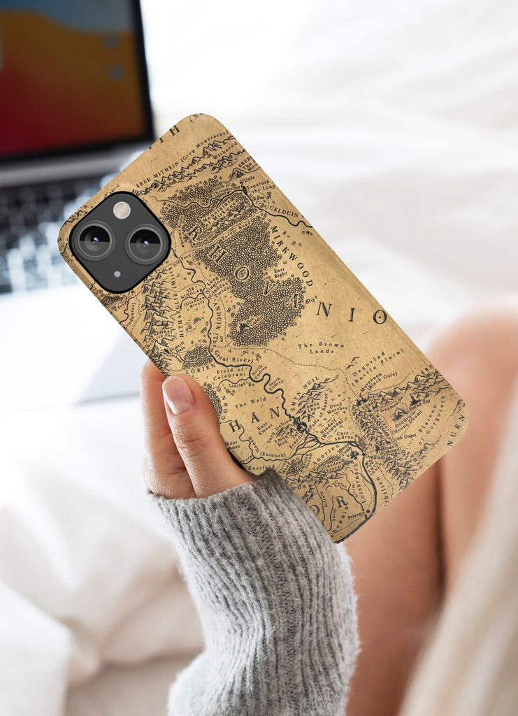 Lord of the Rings Middle Earth iPhone Case 14 13 12 11 Pro XR, LOTR Map Hard Tough Cover, Tolkien Fantasy Gift
