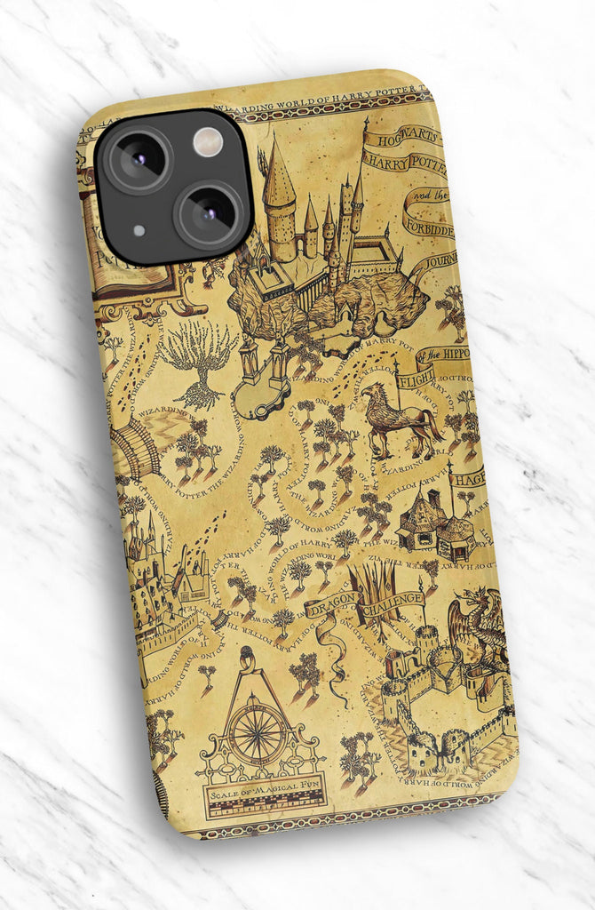 Wizard School Wizarding World Map iPhone Case 14 13 12 11 Pro XR, Tough Potter Cover, Magic Harry Fantasy Gift