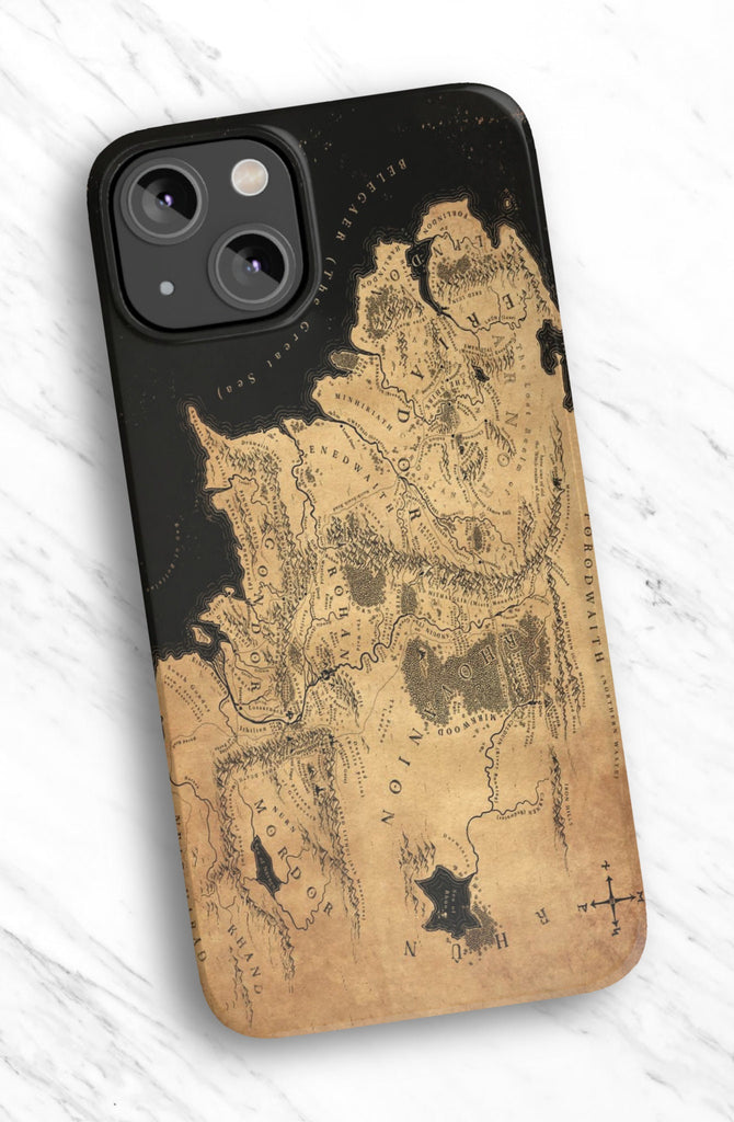 Lord of the Rings Middle Earth iPhone Case 14 13 12 11 Pro XR, LOTR Map Hard Tough Cover, Tolkien Fantasy Gift