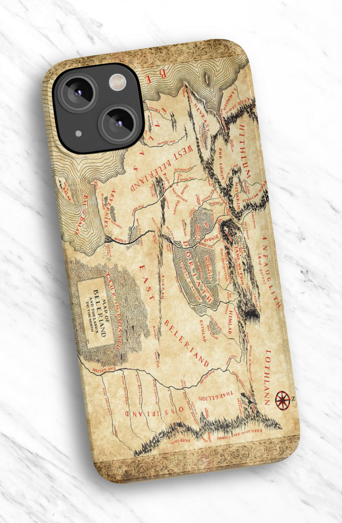 Lord of the Rings Beleriand Middle Earth Map iPhone Case 14 13 12 11 Pro XR, LOTR Silmarillion Hard Tough Cover, Tolkien Fantasy Gift