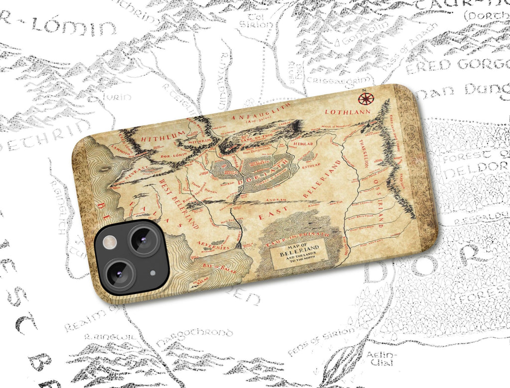 Lord of the Rings Beleriand Middle Earth Map iPhone Case 14 13 12 11 Pro XR, LOTR Silmarillion Hard Tough Cover, Tolkien Fantasy Gift