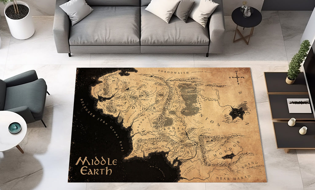 Lord of the Rings Middle Earth Map Area Rug, LOTR Decorative Carpet Rug, Tolkien Gift Fantasy Home Decor