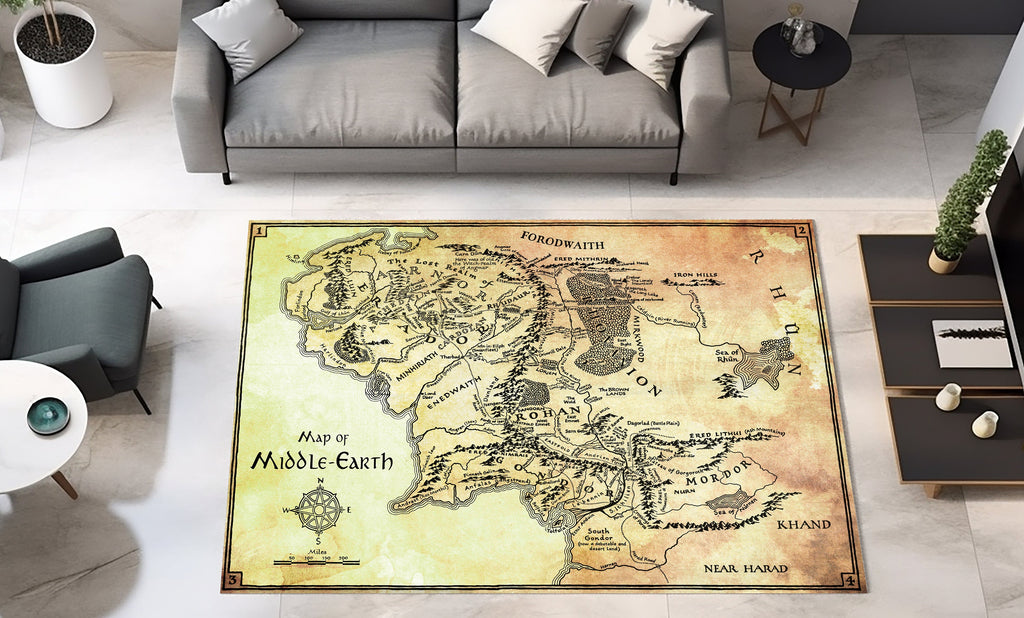 Lord of the Rings Middle Earth Map Area Rug, LOTR Decorative Carpet Rug, Tolkien Gift Fantasy Home Decor