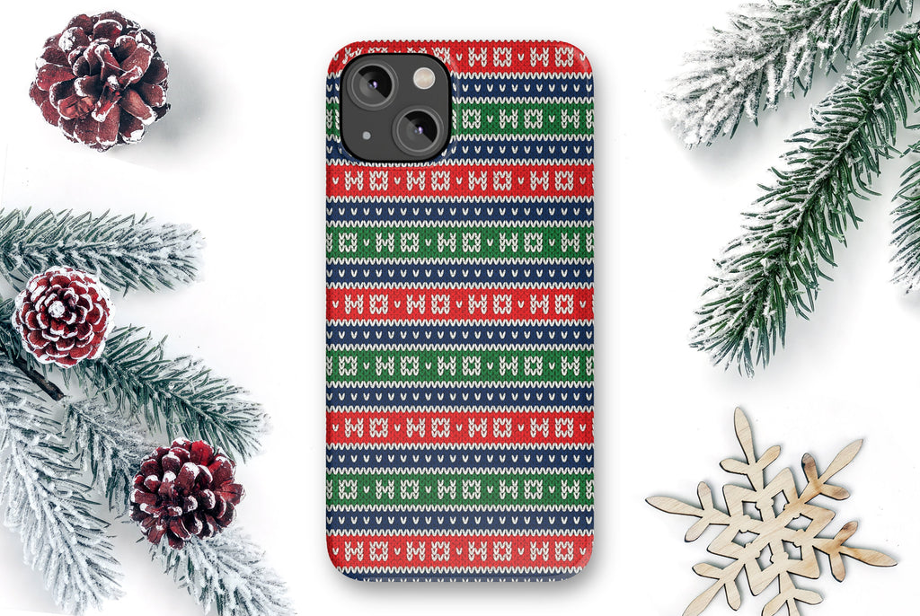 Christmas Knit Sweater Ho ho ho iPhone Case 14 13 12 11 Pro XR, Holiday Knitted Ugly Sweatshirt Protective Cover Case
