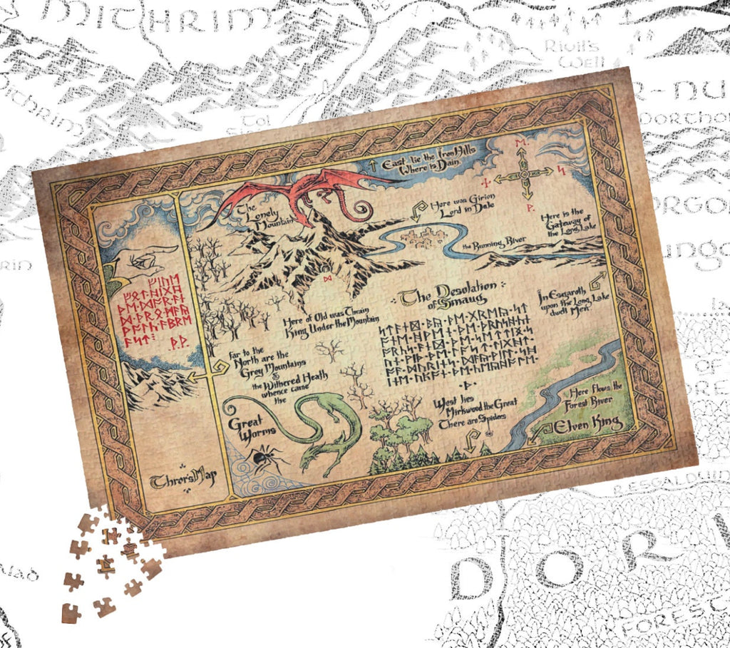 Thorin's Map Hobbit Jigsaw Puzzle, Lord of the Rings Middle Earth Game, Tolkien LOTR Fantasy Gift (110, 252, 500, or 1014 pieces)