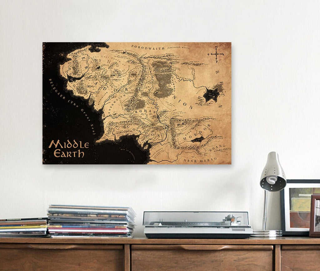 Middle Earth Map Illustration Print Lord of the Rings Silmarillion Wall Art Tolkien Gift Fantasy Home Decor