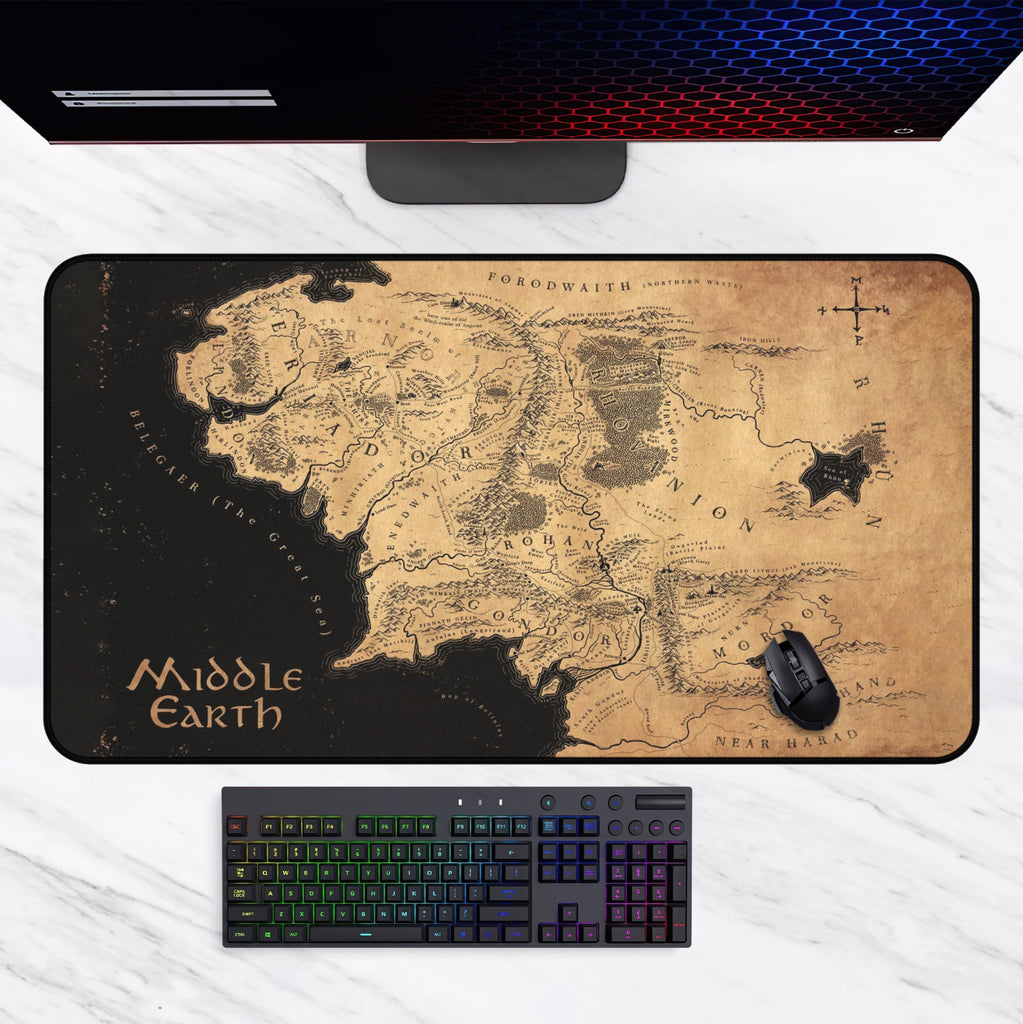 Lord of the Rings Middle Earth Map Desk Mat, LOTR Mouse Pad, Tolkien Gifts, Fantasy Home Office Decor