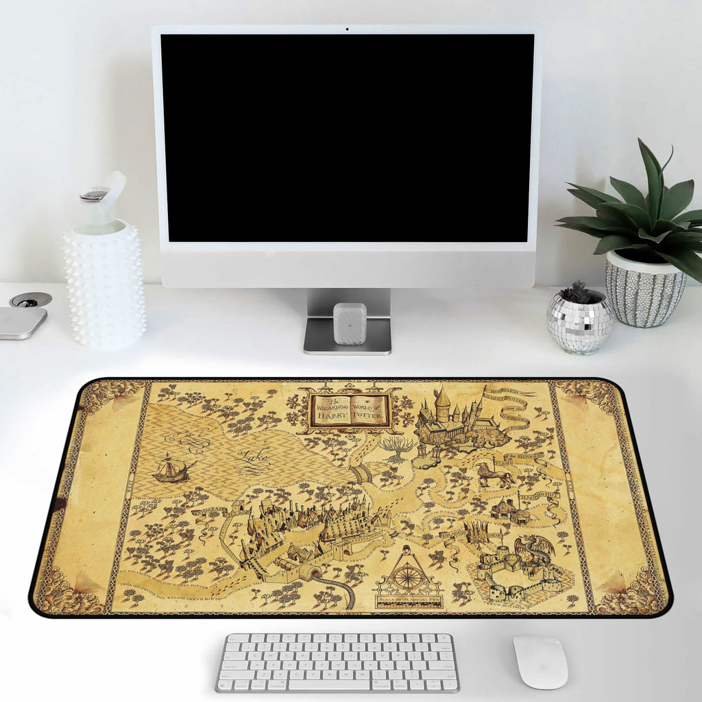 Wizard School Wizarding World Map Desk Mat, Potter Mouse Pad, Magic Harry Gifts, Fantasy Home Office Decor
