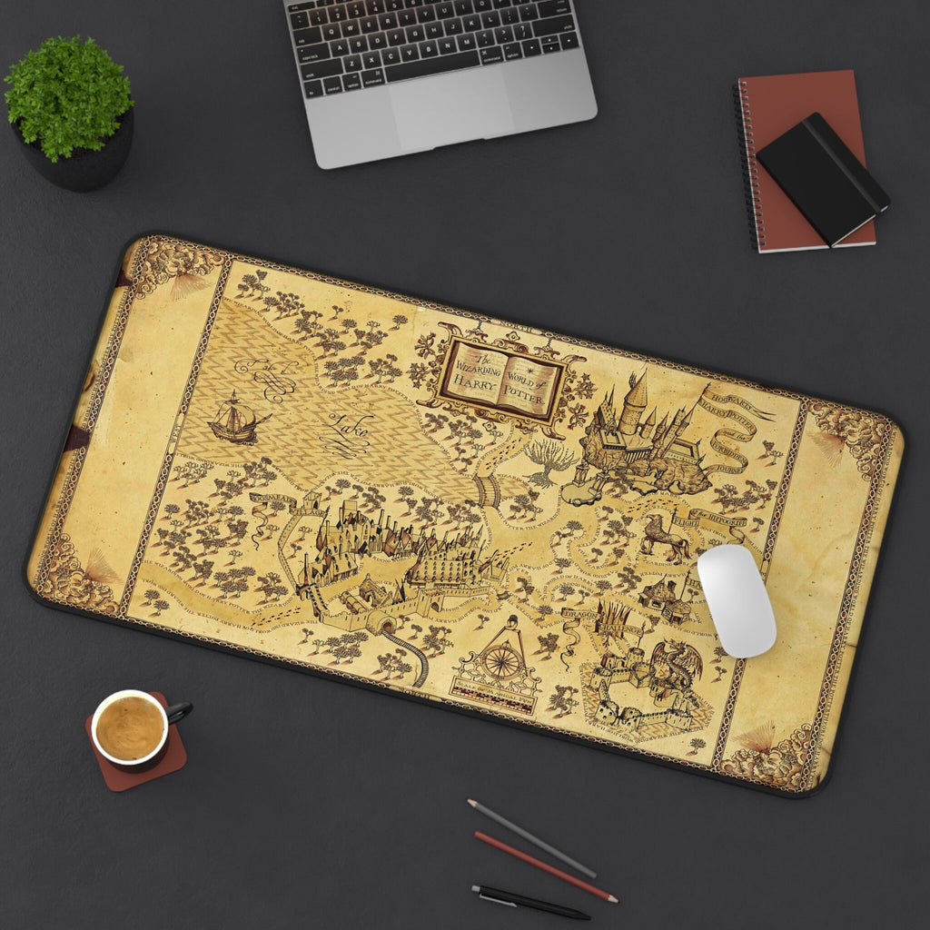 Wizard School Wizarding World Map Desk Mat, Potter Mouse Pad, Magic Harry Gifts, Fantasy Home Office Decor